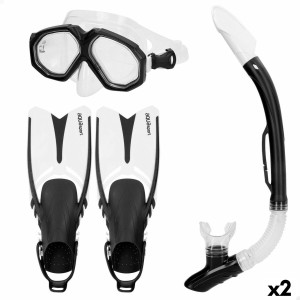 Diving Goggles with Snorkle and Fins AquaSport Black Adults (2 Units)