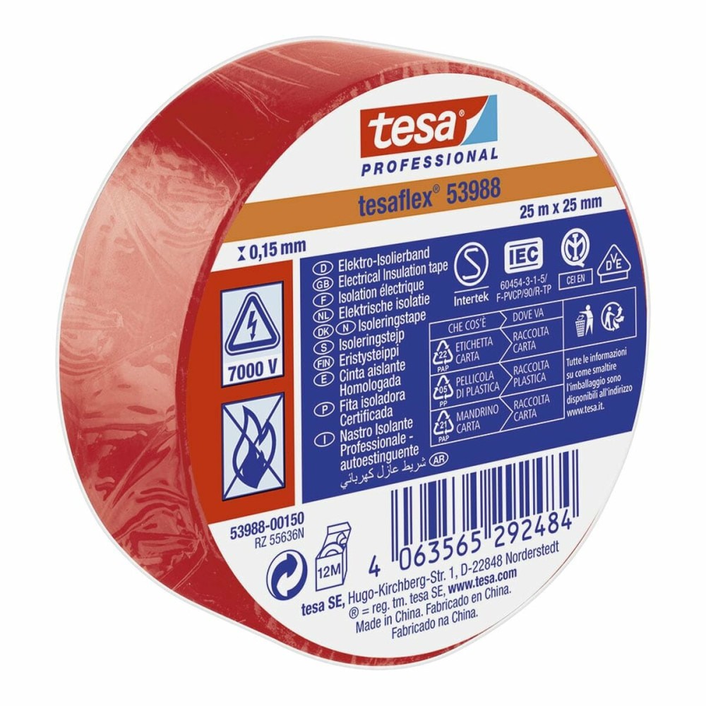 Isolierband TESA Rot PVC 25 mm x 25 m