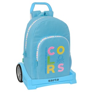 School Rucksack with Wheels Benetton Spring Sky blue 30 x 46 x 14 cm