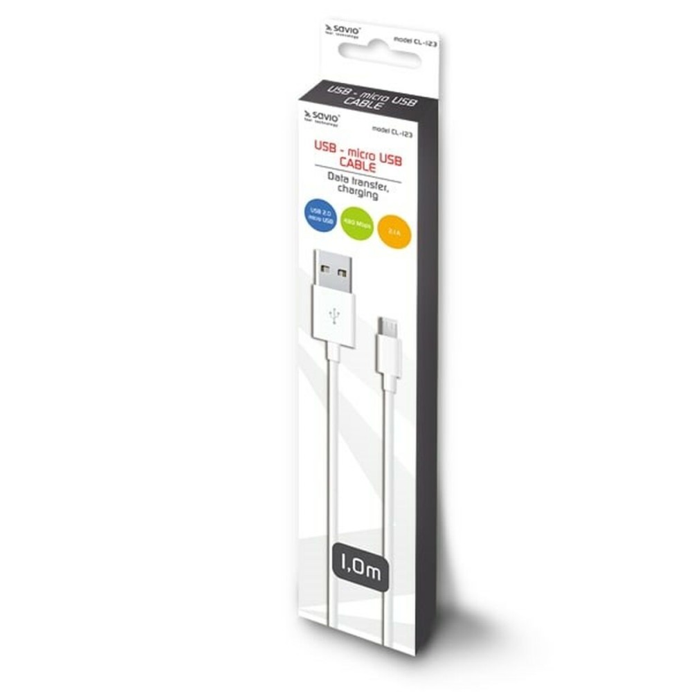 Câble USB vers micro USB Savio CL-123 Blanc 1 m