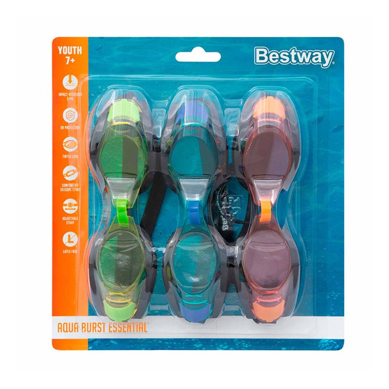 Bestway Kinder Schwimmbrille Silikonband Sortierte Farbe +3 Jahre Strand und Pool 21080