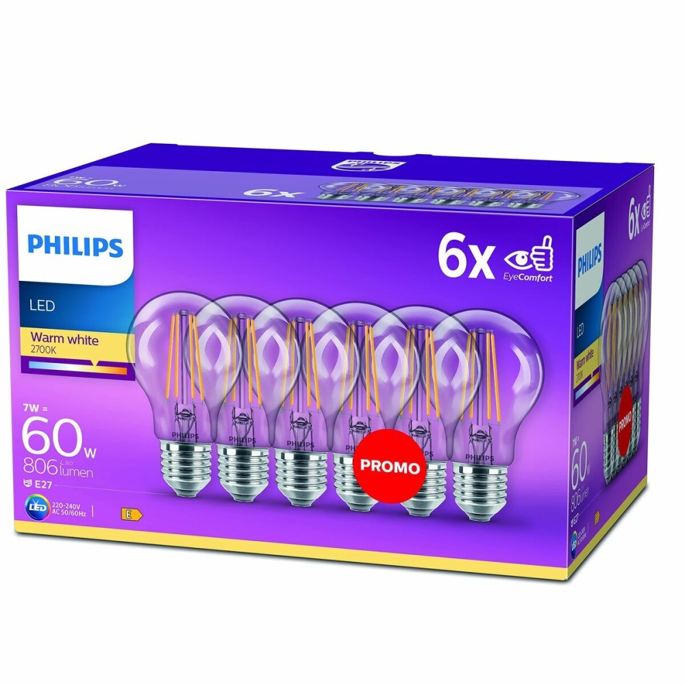 Lampe LED Philips Bombilla Transparent E 60 W (2700k)