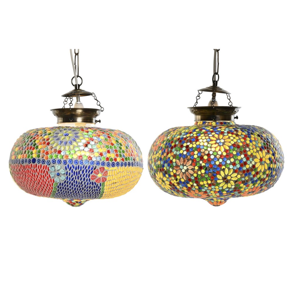 Suspension DKD Home Decor 32 x 32 x 26 cm Verre Multicouleur 25 W (2 Unités)