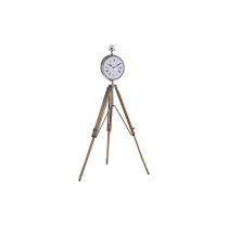 Horloge de table DKD Home Decor 22 x 40 x 80 cm Naturel Argenté Aluminium Tripode Bois de manguier Traditionnel