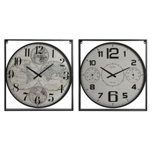 Horloge Murale Home ESPRIT Blanc Noir Métal Bois MDF 62 x 6 x 65 cm (2 Unités)