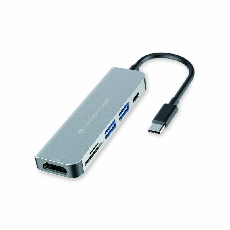 Hub USB Conceptronic 6 en 1 Gris Aluminium