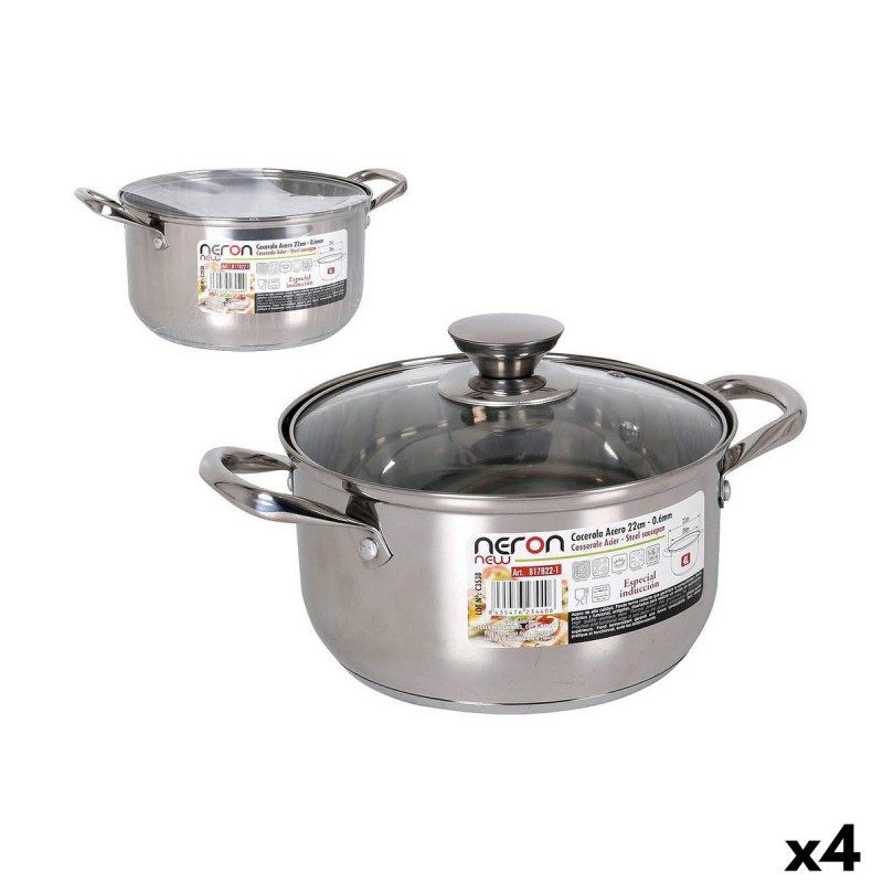 Casserole with lid Quttin New neron Steel 4 L Ø 22 cm 30 x 22 x 12 cm (4 Units)