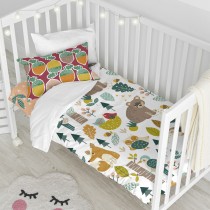 Parure de couette HappyFriday Moshi Moshi Harvestwood Multicouleur Lit de bébé 2 Pièces