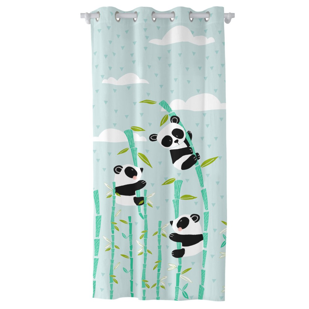 Rideau HappyFriday Moshi Moshi Panda Garden Bleu 140 x 265 cm