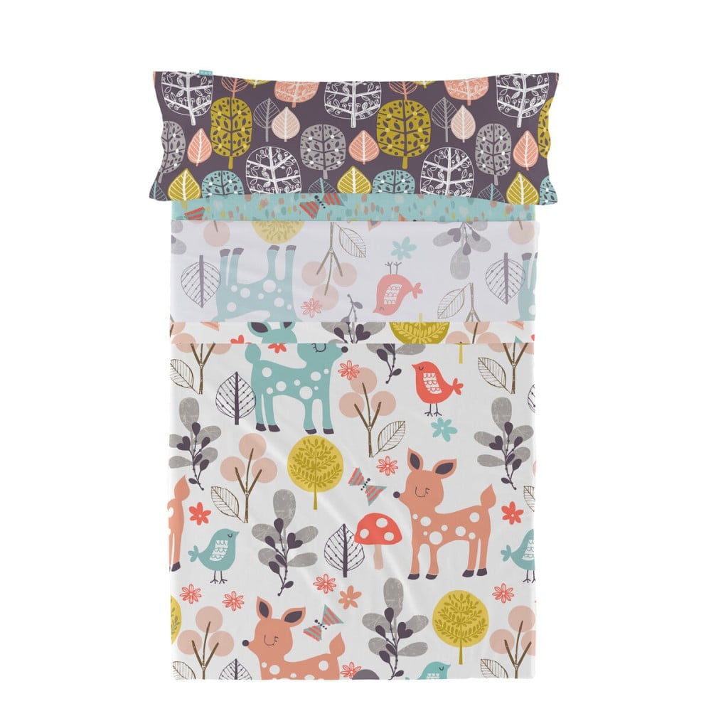 Jeu de draps HappyFriday Moshi Moshi Woodland Multicouleur Lit 1 persone 2 Pièces