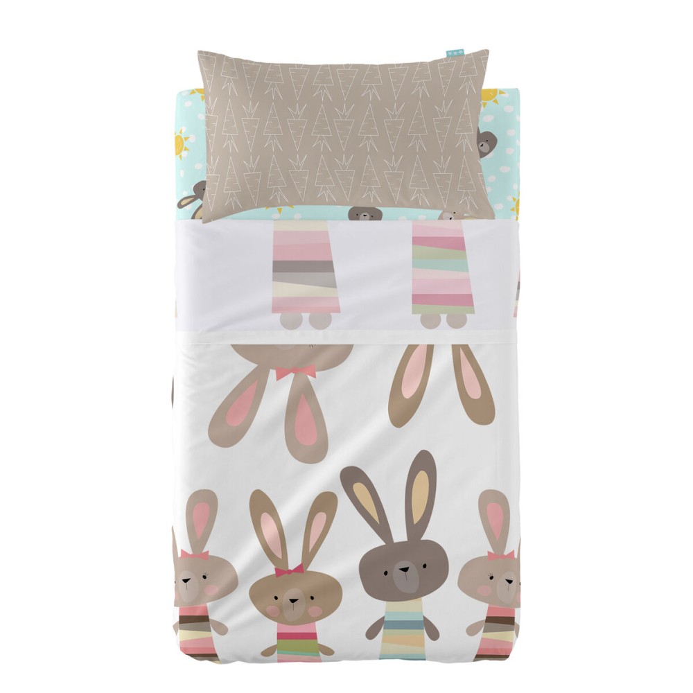 Bettwäsche-Set HappyFriday Moshi Moshi Rabbit family Bunt Babybettchen 2 Stücke