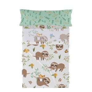 Jeu de draps HappyFriday Moshi Moshi Happy sloth Multicouleur Lit 1 persone 2 Pièces