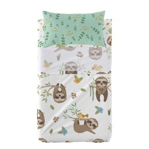 Jeu de draps HappyFriday Moshi Moshi Happy sloth Multicouleur Lit de bébé 2 Pièces