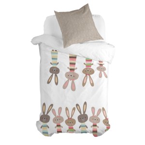 Duvet cover set HappyFriday Moshi Moshi Rabbit Family Multicolour Single 2 Pieces