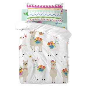 Duvet cover set HappyFriday Moshi Moshi Cute Llamas Multicolour Baby Crib 2 Pieces