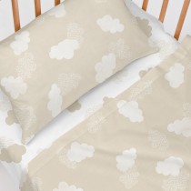 Jeu de draps HappyFriday Basic Kids Clouds Beige Lit de bébé 2 Pièces