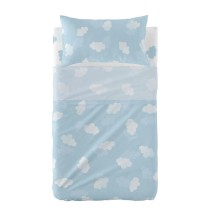 Jeu de draps HappyFriday Basic Kids Clouds Bleu Lit de bébé 2 Pièces