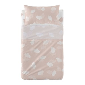 Jeu de draps HappyFriday Basic Kids Clouds Rose Lit de bébé 2 Pièces