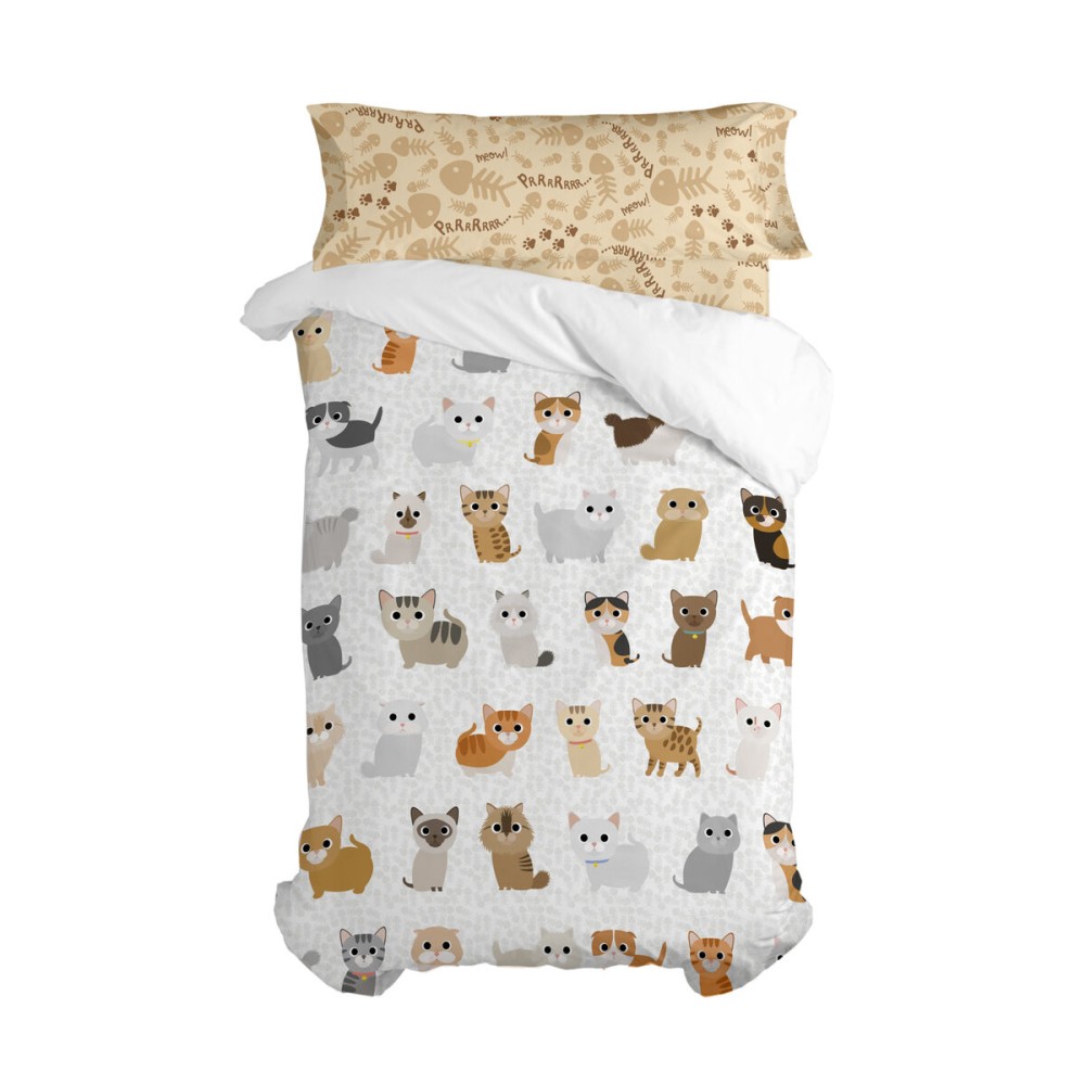 Parure de couette HappyFriday Mr Fox Cats Multicouleur Lit 1 persone 2 Pièces