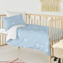 Parure de couette HappyFriday Basic Kids Bleu Lit de bébé 2 Pièces