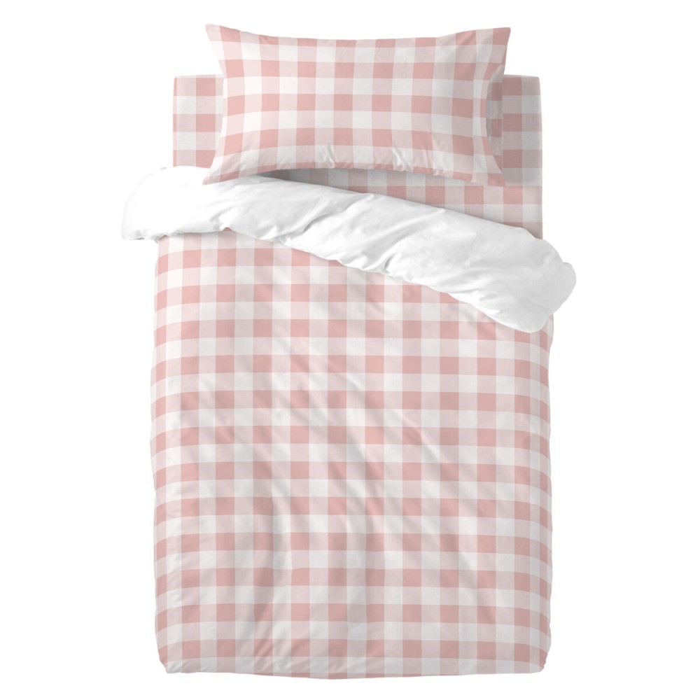 Parure de couette HappyFriday Basic Kids Rose Lit de bébé Vichy 2 Pièces