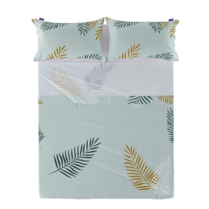 Drap HappyFriday Blanc Foliage Mint Multicouleur 160 x 270 cm