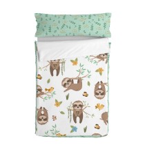 Quilt Cover without Filling HappyFriday Moshi Moshi Happy sloth Multicolour 90 x 200 cm