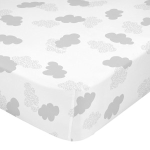 Drap housse HappyFriday Basic Clouds Gris 60 x 120 x 14 cm