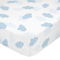 Drap housse HappyFriday BASIC KIDS Bleu 60 x 120 x 14 cm Nuages