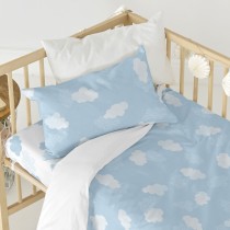 Drap housse HappyFriday BASIC KIDS Bleu 60 x 120 x 14 cm Nuages