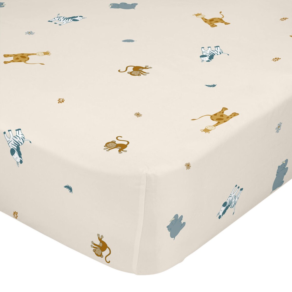 Fitted sheet HappyFriday MINI Beige Multicolour 60 x 120 x 14 cm animals