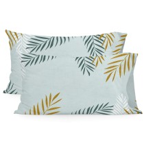 Taie d'oreiller HappyFriday Blanc Foliage Mint Multicouleur 50 x 75 cm (2 Unités)