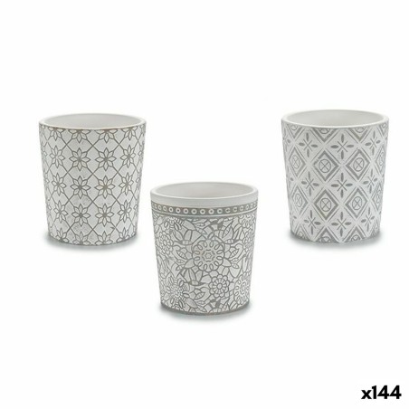 Blumentopf Muster Weiß Grau aus Keramik 12,3 x 12 x 12,3 cm (144 Stück)