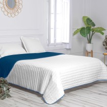 Reversible Bedspread HappyFriday Basic Dash White Navy Blue 200 x 260 cm