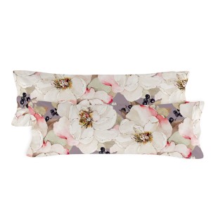 Pillowcase HappyFriday White Peonies Multicolour 45 x 110 cm (2 Units)