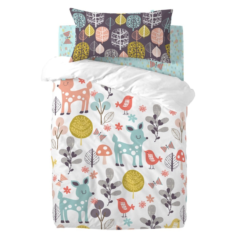 Parure de couette HappyFriday Moshi Moshi Woodland Multicouleur Lit de bébé 2 Pièces