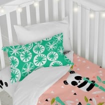 Parure de couette HappyFriday Moshi Moshi Panda Garden Rose Lit de bébé 2 Pièces