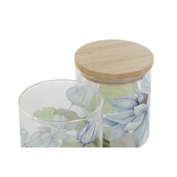 Gefäß DKD Home Decor Blau Weiß grün natürlich Silikon Bambus Borosilikatglas 700 ml 10 x 10 x 13 cm (2 Stück)