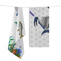 Kitchen Cloth HappyFriday Fish Multicolour 70 x 50 cm (2 Units)