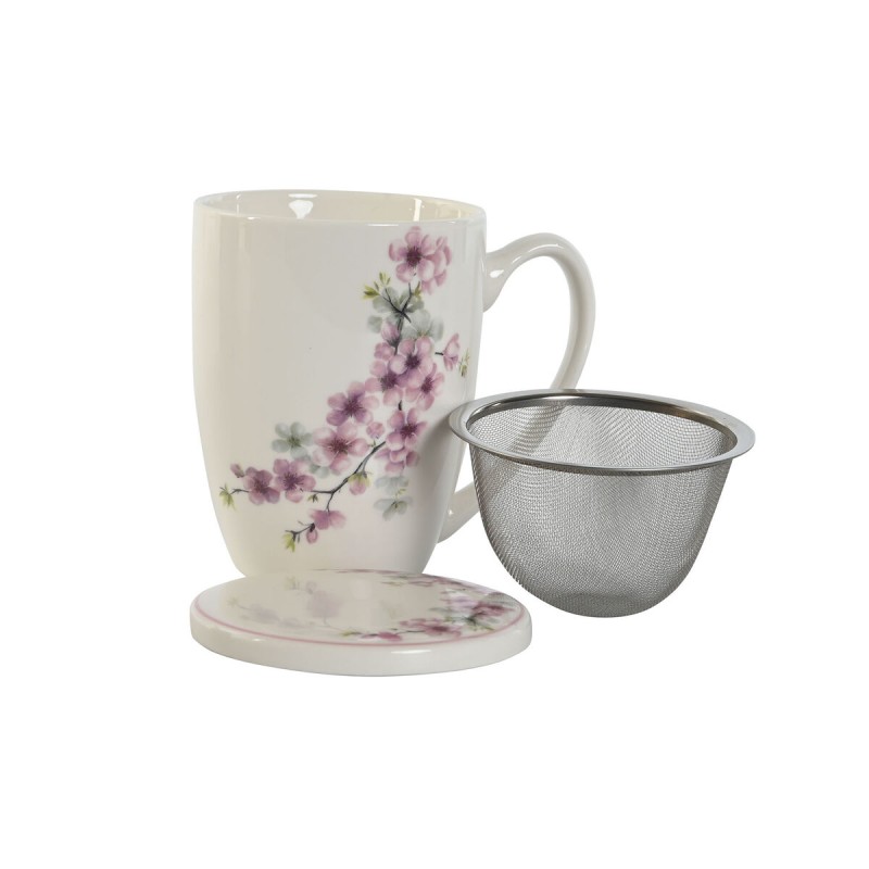 Cup with Tea Filter Home ESPRIT Blue White Pink Stainless steel Porcelain 380 ml (2 Units)