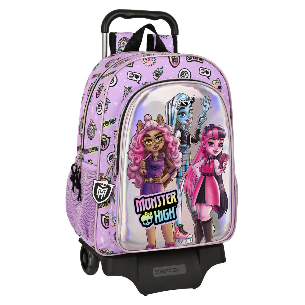 School Rucksack with Wheels Monster High Best boos Lilac 33 x 42 x 14 cm