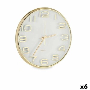 Horloge Murale Carré Rond Doré verre Plastique 33 x 33 x 5,5 cm (6 Unités)