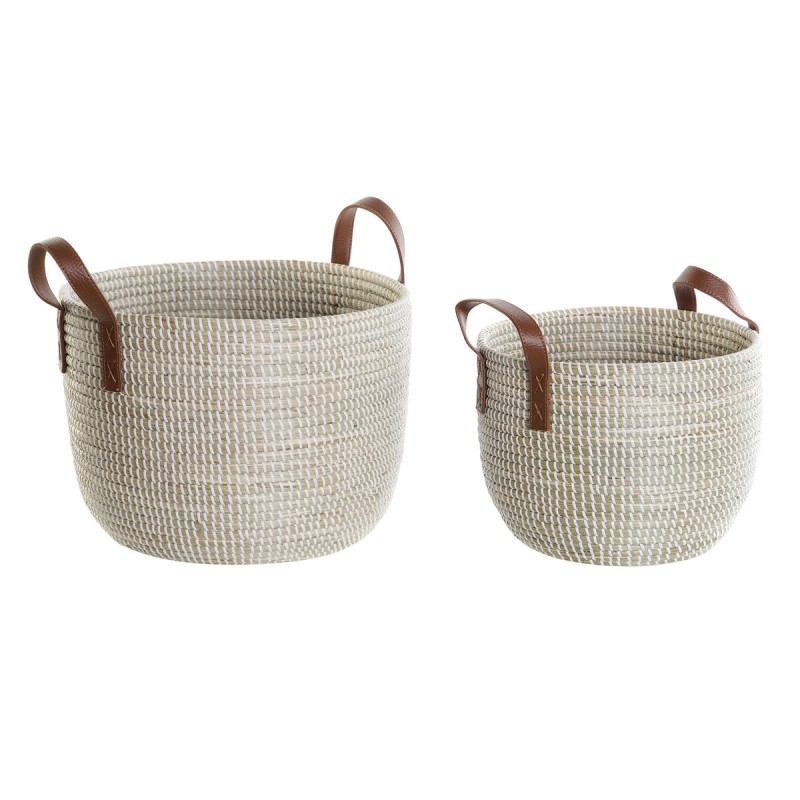 Set de basket DKD Home Decor Naturel Marron Clair Polyuréthane Herbier marin 41 x 41 x 29 cm