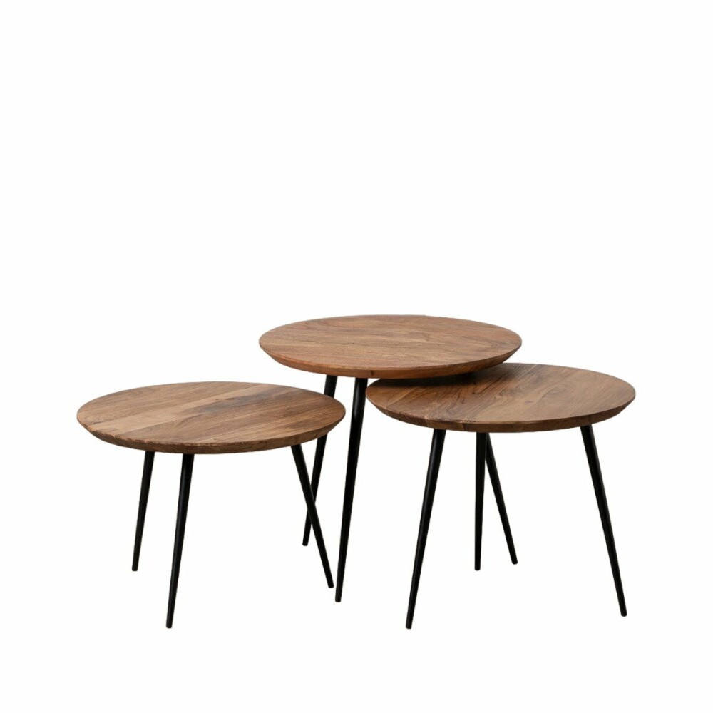 Jeu de 3 tables Bois Métal Fer Bois d'acacia 50 x 50 x 45 cm