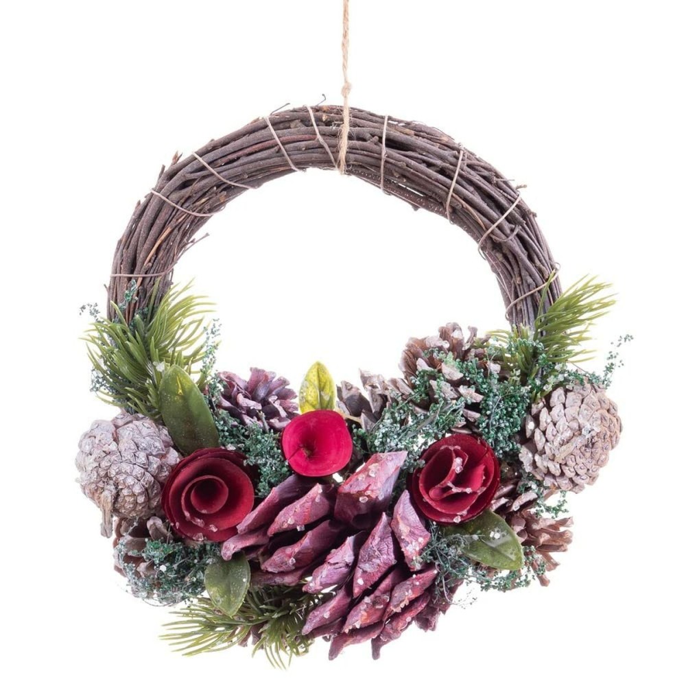 Advent wreathe Red Multicolour Rattan Plastic Foam Pineapples 24 x 22 x 8 cm