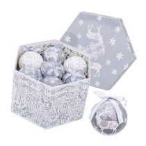 Boules de Noël Argenté Argent Papier Polyfoam Cerf 7,5 x 7,5 x 7,5 cm (14 Unités)