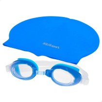 Swimming Cap and Goggles AquaSport Blue Children's Plastic (12 Units)