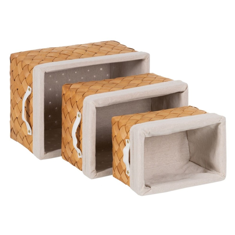 Korb-Set natürlich Holz Stoff 39,5 x 30 x 24 cm (3 Stück)