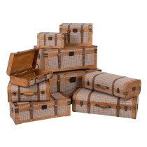 Lot de paniers 90 x 47 x 45 cm Tissu Synthétique Bois Carreaux (3 Pièces)