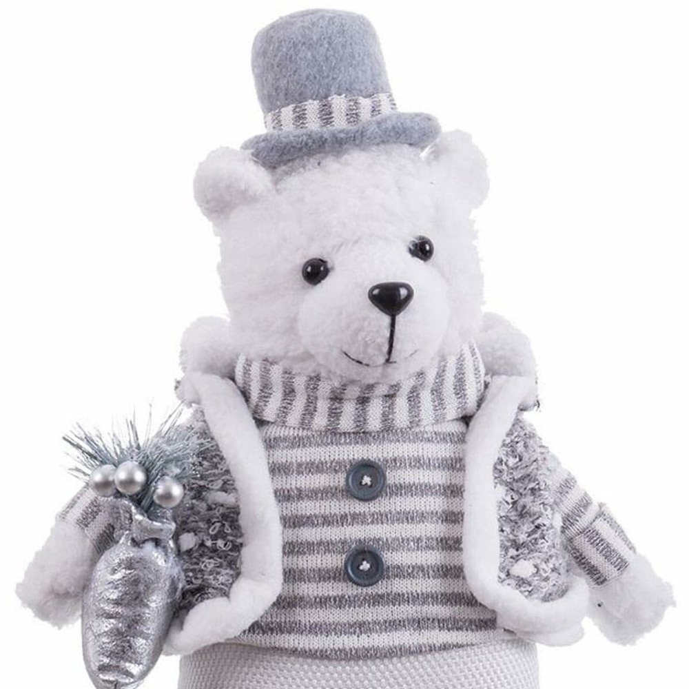 Christmas bauble White Grey Metal Fabric Polar bear 20 x 10 x 33 cm